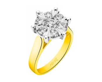 Yellow and white gold ring with diamonds 1,50 ct - fineness 585