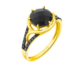 Gold ring with diamonds and onyx - fineness 14 K