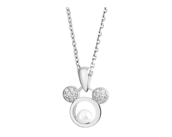 Stříbrný přívěsek s perlou a zirkony - Mickey Mouse, Disney