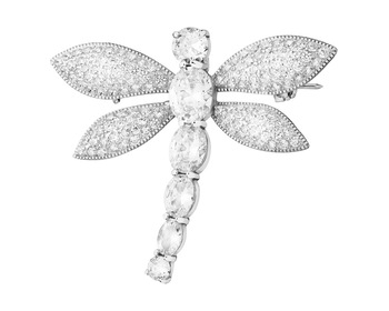 Brooch silver pendant with zircons - dragonfly