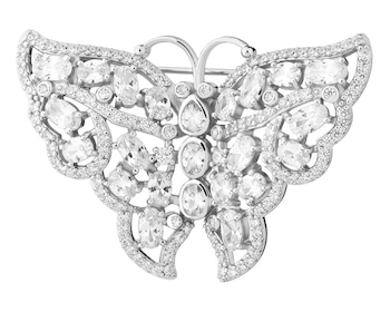 Silver brooch with zircons - butterfly