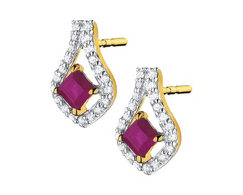 Yellow gold earrings with diamonds and rubies - fineness 14 K