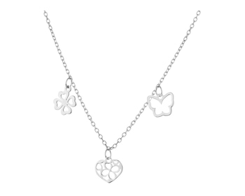 Stříbrný náhrdelník - srdce, čtyřlístek, motýl
