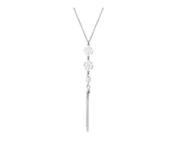 Naszyjnik srebrny z perłami - koniczyna