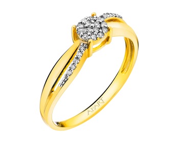 Rhodiované Žluté Zlato Prsten s 0,08 ct - ryzost 585