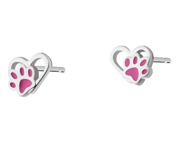 Silver earrings with enamel - hearts, paws
