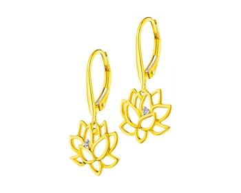 Kolczyki z żółtego złota z brylantami - kwiaty lotosu 0,01 ct - próba 375