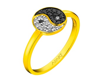 Gold ring with diamonds - yin yang - fineness 14 K