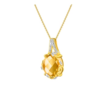 Gold pendant with diamonds and citrine - leaves - fineness 14 K