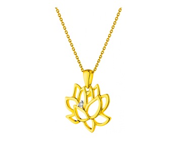 Zlatý přívěsek s briliantem - květ lotosu 0,01 ct - ryzost 585