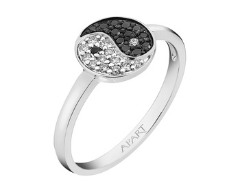 White gold ring with diamonds - yin yang - fineness 14 K