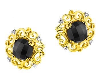 Gold earring with diamonds and onyxes - fineness 14 K