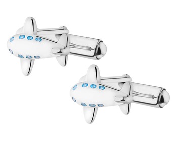 Silver cufflinks with cubic zirconia - airplanes