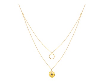 Złoty naszyjnik z cyrkonią, ankier - koło, kwiat