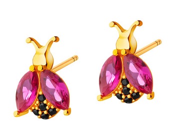 Gold earrings with cubic zirconia - ladybugs