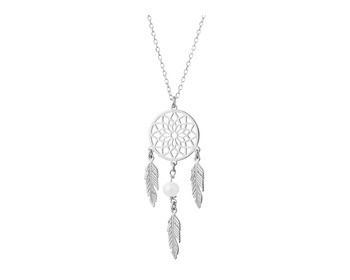 Stříbrný náhrdelník s perlou - lapač snů