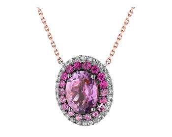 Rose gold necklaces with diamonds, sapphires and amethysts - fineness 14 K