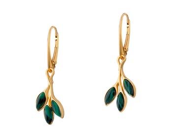 Gold-plated silver earrings with malachite - leaves