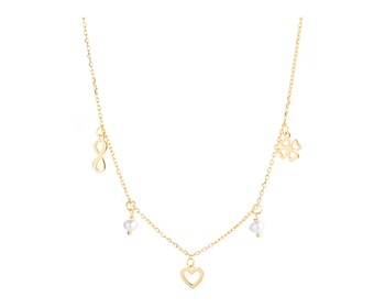 Pozlacený stříbrný náhrdelník s perlami - srdce, nekonečno, motýl