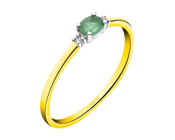Yellow and white gold ring with diamonds and emeralds - fineness 375