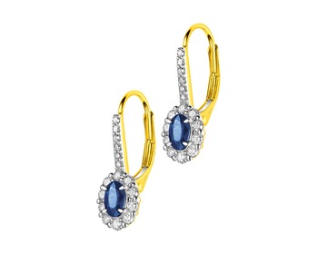 Gold earrings with diamonds and sapphires - fineness 14 K