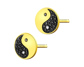 Gold earrings with diamonds - yin yang - fineness 375