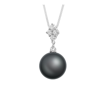 White gold pendant with diamonds and Tahiti pearl - fineness 18 K