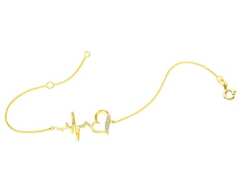 Bransoletka z żółtego złota z diamentami - serce, EKG serca 0,01 ct - próba 375