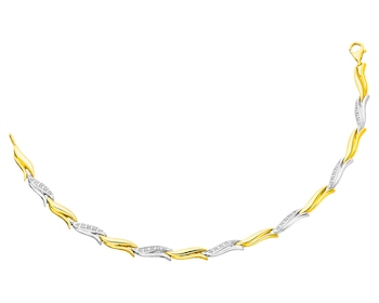 Bransoletka z żółtego i białego złota z diamentami - 18 cm - 0,15 ct - próba 375