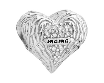 Silver beads pendant with cubic zirconia and enamel - mama, heart