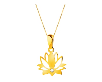 Gold pendant with zircon - lotus flower