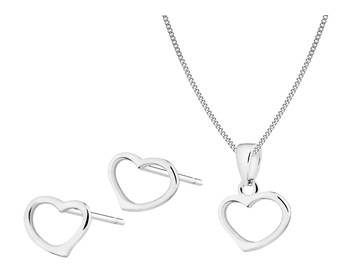Silver earrings, pendant and chain - set - hearts