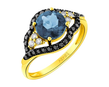 Zlatý prsten s brilianty a topazem (London Blue) - ryzost 585