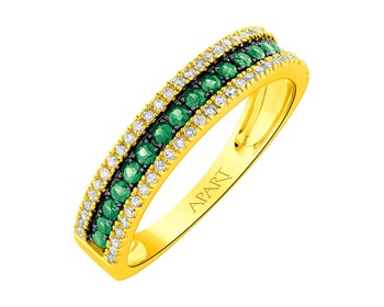 Zlatý prsten s diamanty a smaragdy - ryzost 585