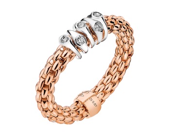 Ring in rose and white gold with diamonds 0,07 ct - fineness 750