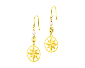 9 K Yellow Gold Dangling Earring with Coral