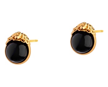Gold-Plated Silver Earrings with Onyx