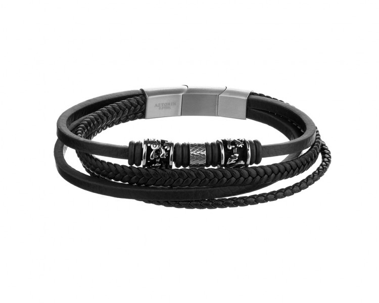 Stainless Steel Bracelet with Leather