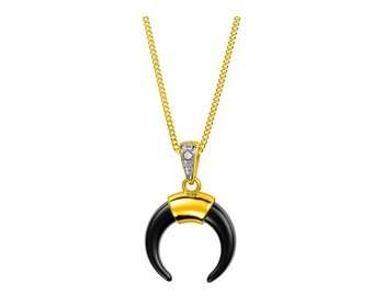 Gold pendant with diamond and onyx - moon - fineness 14 K