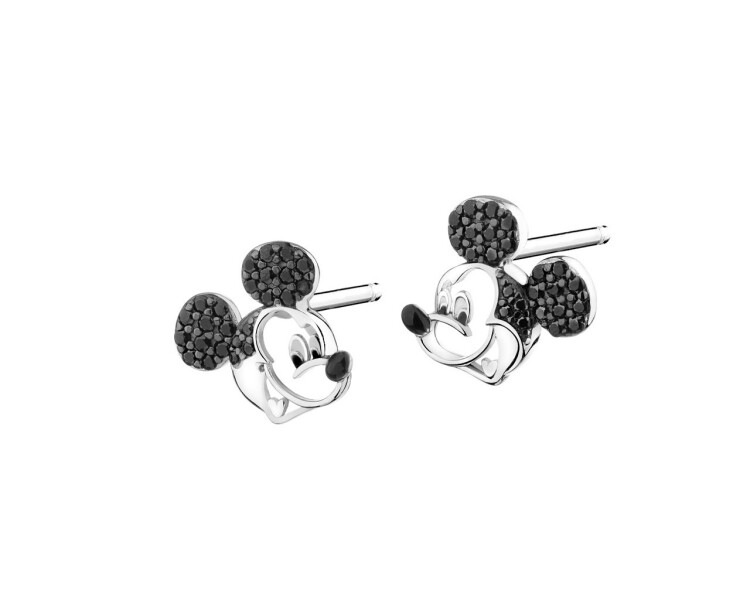 Stříbrné náušnice se spinelem a smaltem - Mickey Mouse, Disney 100 limitovaná edice