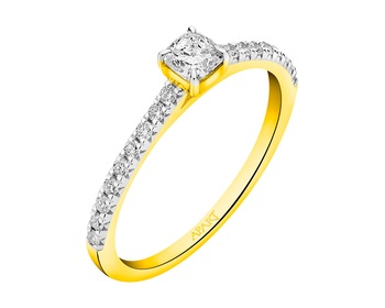 14 K Rhodium-Plated Yellow Gold Ring with Diamonds 0,40 ct - fineness 14 K