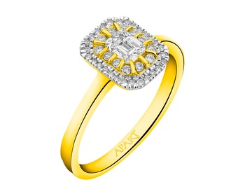 14 K Rhodium-Plated Yellow Gold Ring with Diamonds 0,40 ct - fineness 14 K