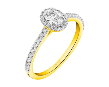 14 K Rhodium-Plated Yellow Gold Ring with Diamonds 0,52 ct - fineness 14 K