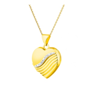 Zlatý přívěsek s diamanty - otevírací medailon, srdce 0,01 ct - ryzost 585