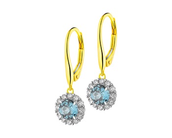 Gold earrings with diamonds and topaz (London Blue) - fineness 14 K