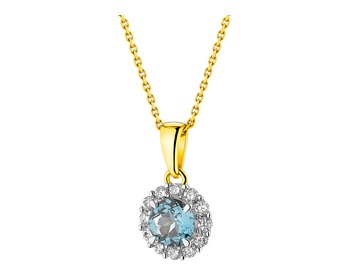 Gold pendant with diamonds and topaz (London Blue) - fineness 14 K