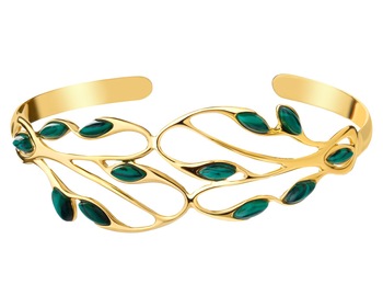 Gold-Plated Silver Rigid Bracelet with Synthetic Malachite