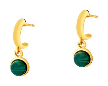 Gold-Plated Silver Dangling Earring with Synthetic Malachite