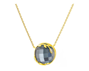 14 K Rhodium-Plated Yellow Gold Necklace with Diamonds - fineness 14 K