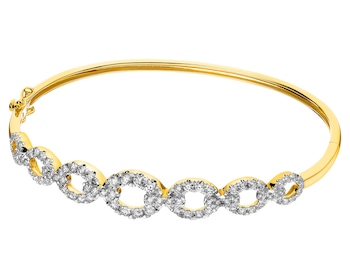 14 K Rhodium-Plated Yellow Gold Rigid Bracelet with Diamonds 1,58 ct - fineness 14 K